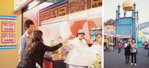 buying fairy floss at luna park engagement session