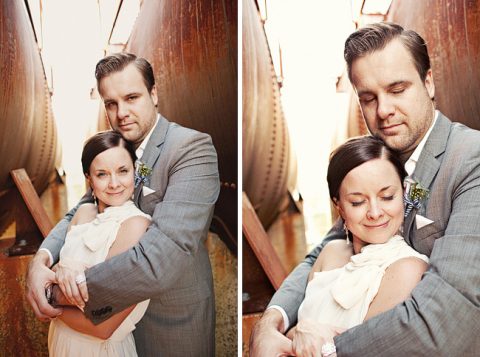 Sydney Wedding Photography - Bride and Groom cuddle during portraits at Ballast Park.